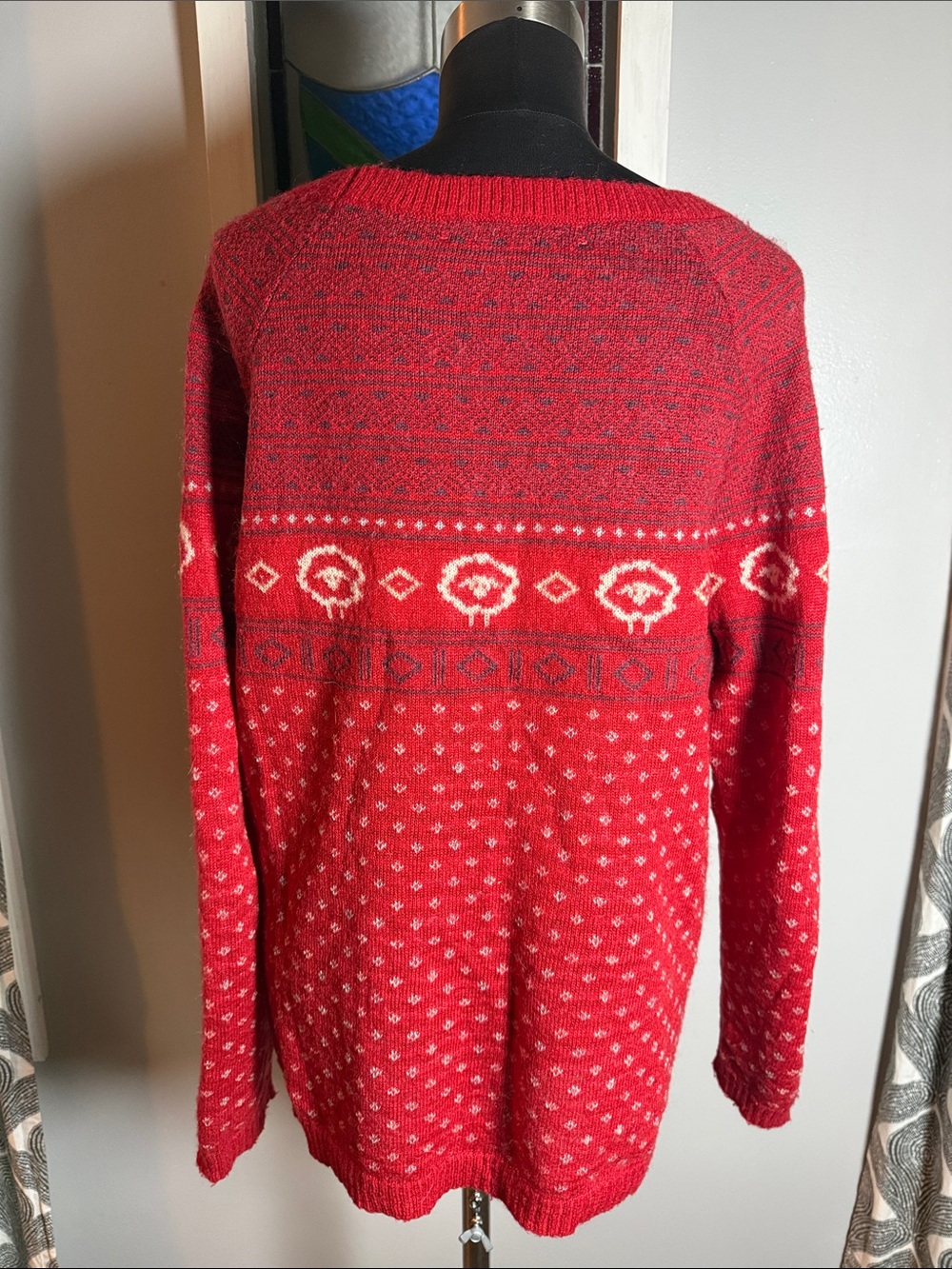 Woolrich Red Fair Isle Sheep Pattern Crewneck Sweater SZ L - Picture 5 of 9